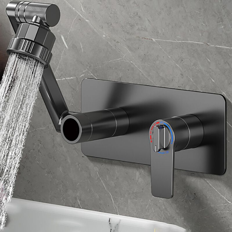 Modern Widespread Wall Mounted Bathroom Sink Faucet Lever Handle Low Arc Faucet