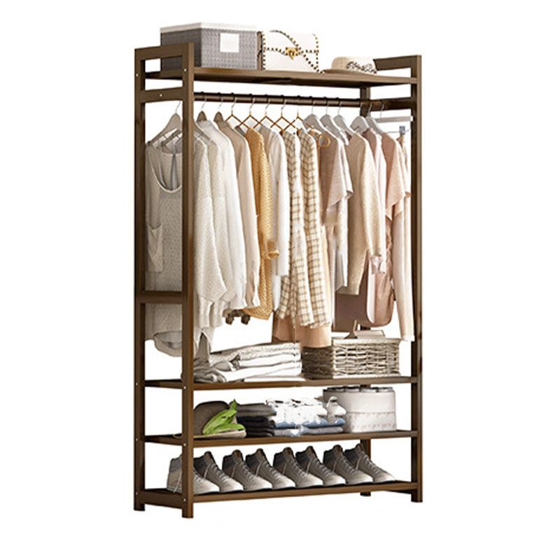 Traditional Clothes Hanger Solid Wood Coat Rack with Storage Shelves