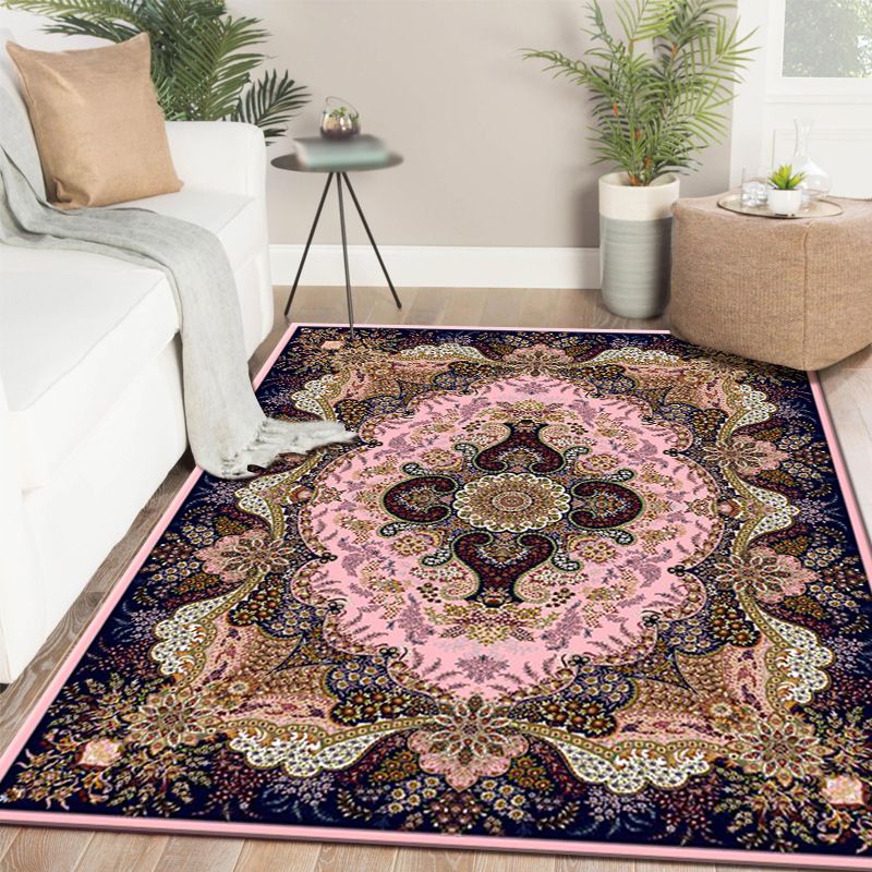 Moroccan Medallion Carpet Royal Blue Polyester Indoor Rug Anti-Split Backing for Home Decor