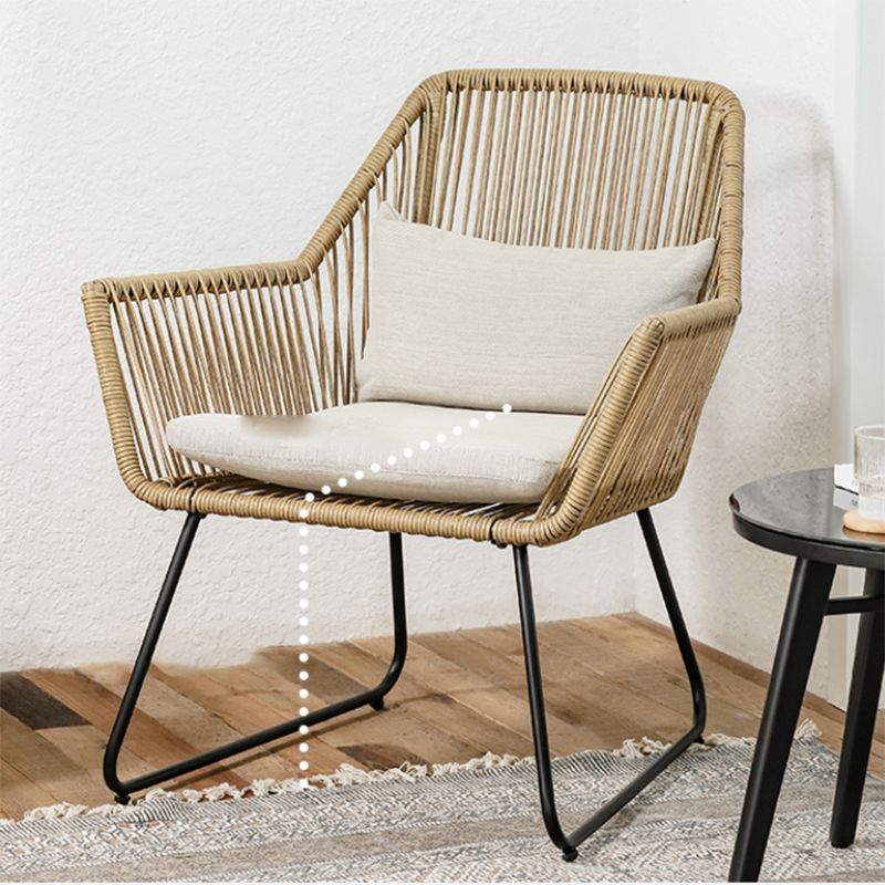 Tropical Patio Dining Armchair Rattan With Arm Removable Cushion Outdoor Bistro Chairs