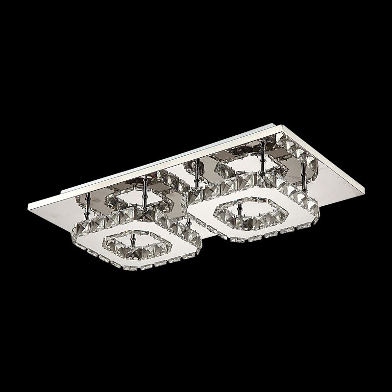 Square Beveled Crystal Ceiling Flush Mount Modernist LED Chrome Flush Light Fixture for Corridor