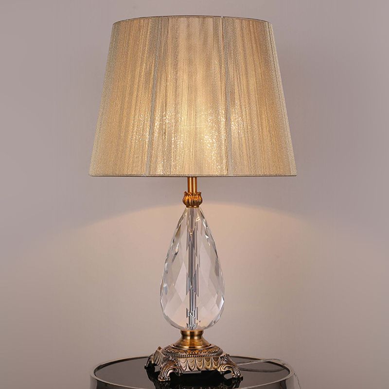 Contemporary 1 Bulb Table Light Beige Wide Flare Small Desk Lamp with Fabric Shade