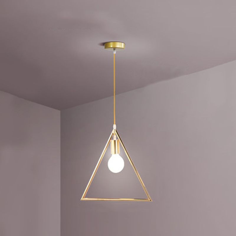 Loft Style Geometric Suspension Pendant 1-Bulb Metal Hanging Light in Gold for Dining Room