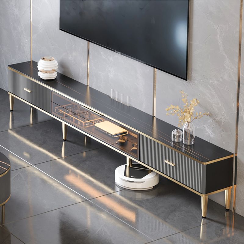 Glam Style Stone TV Cabinet Enclosed Storage TV Stand with Glass Door