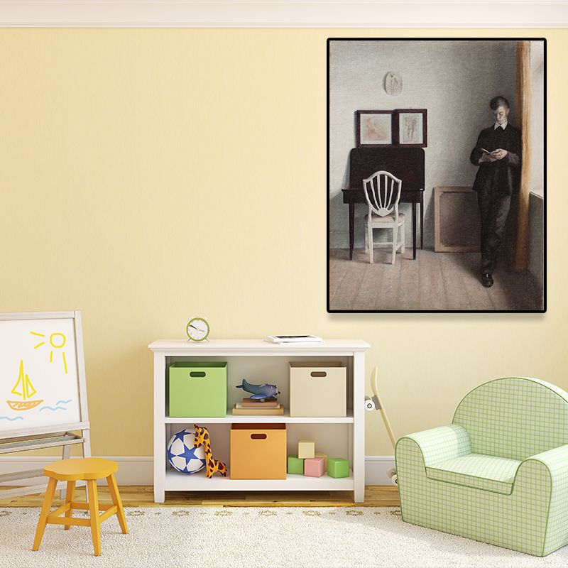 Inside the Room Wall Art Pastel Color Nostalgic Canvas Print for Home Gallery, Textured