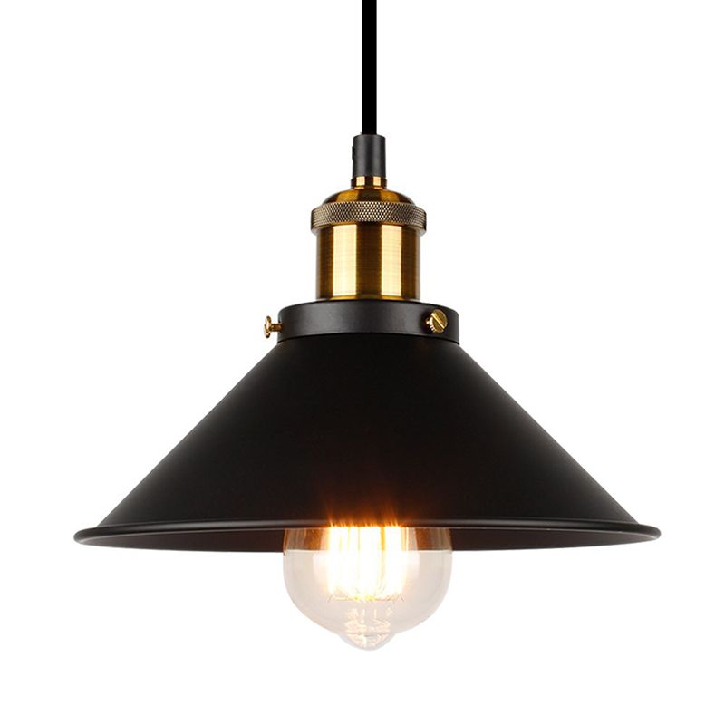 Black 1 Luci a soffitto a sospensione leggera Luci a sospensione a forma di cono in metallo industriale