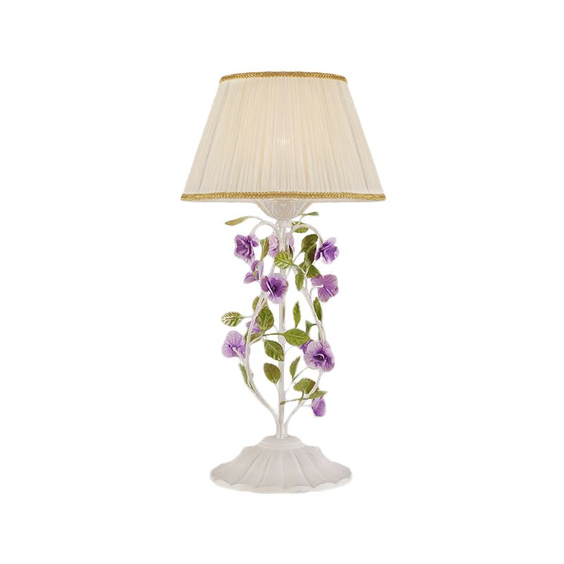 1-Kopf-Fass-Nachttisch-Lampe Koreanische Blume weißer Stoff Nachtisch Beleuchtung für Schlafzimmer