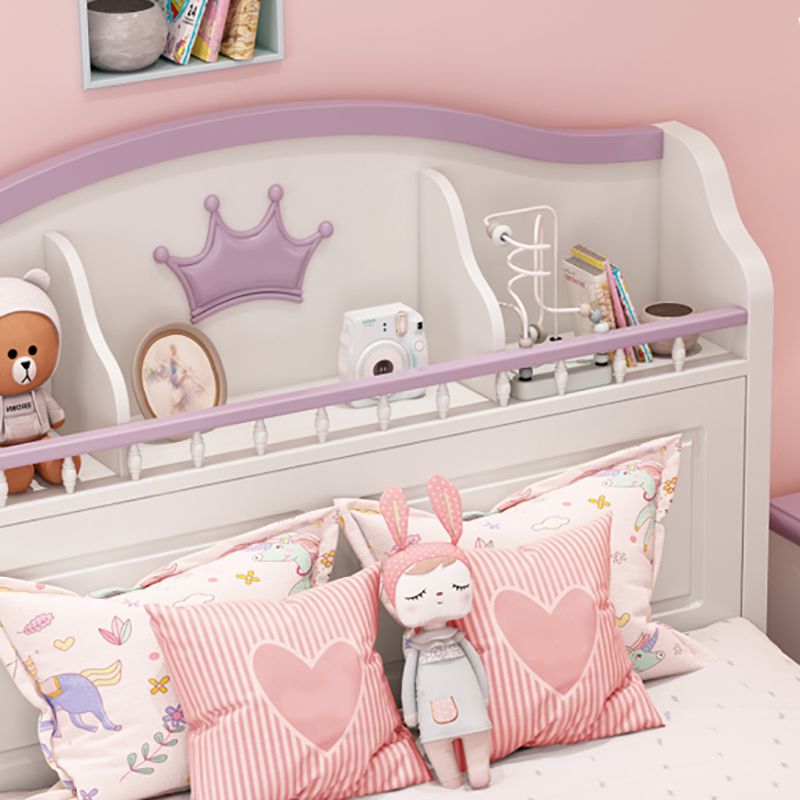 Contemporary White Bed with Headboard and Shelf Princess Theme Bed