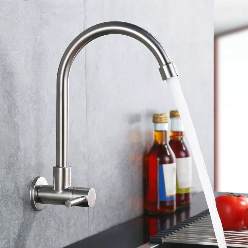 Contemporary Single Handle Kitchen Faucet Metal 1-Hold Bar Faucet with No Sensor