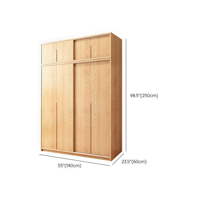 Oak Solid Wood Kids Closet Modern Style Brown Wardrobe Closet with Sliding Door