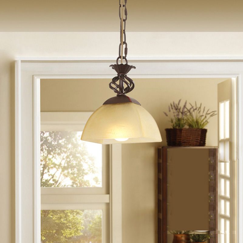 Enkele bulb hanger licht vintage kom vorm vorstglas hangend licht licht in bruin