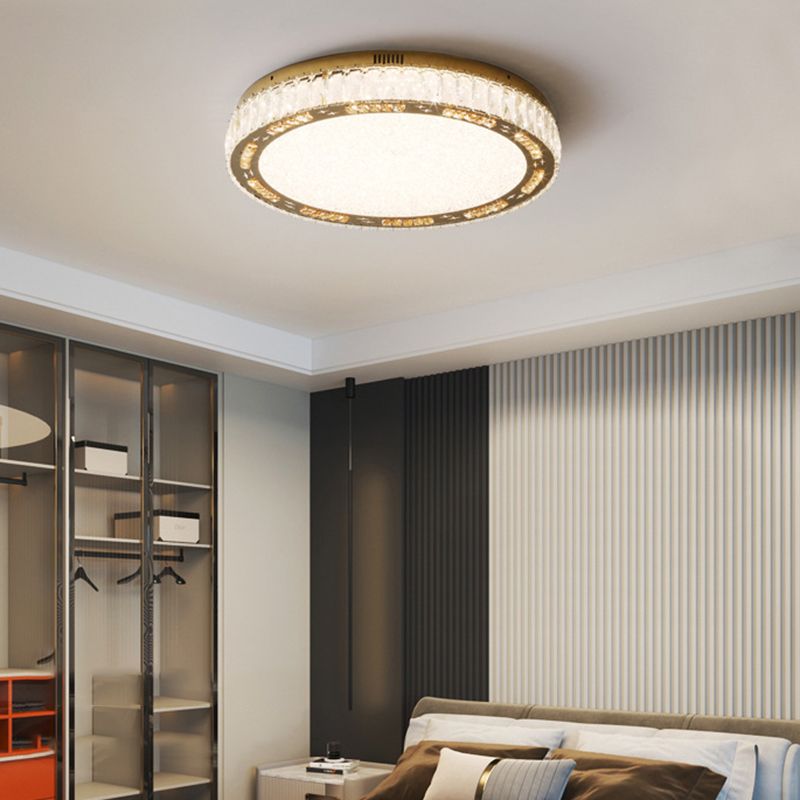 Round Interior LED Ceiling Flush Mount Light Iron and Crystal Flush