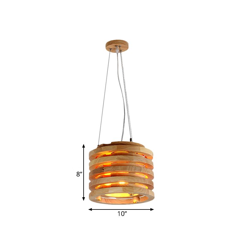 10"/16" Wide Wooden Cylindrical Hanging Light Contemporary 1 Light Pendant Lamp in Natural Wood for Living Room