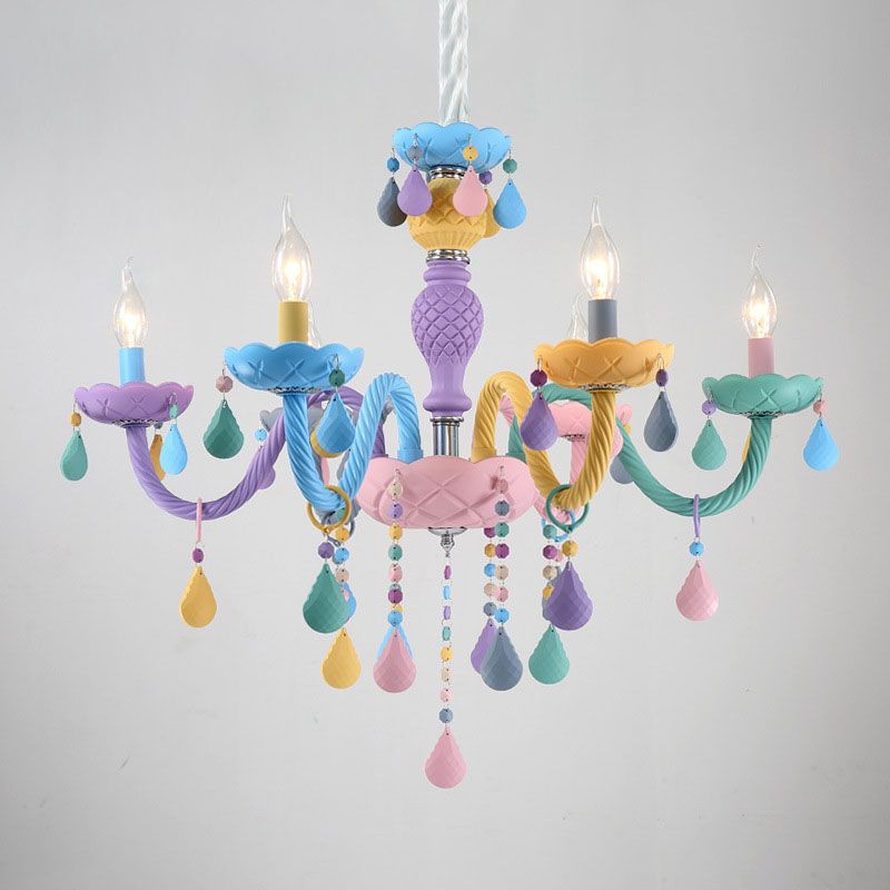 Multi Lights Colorful Hanging Ceiling Lights Modern Style Glass Curved Arms Chandelier