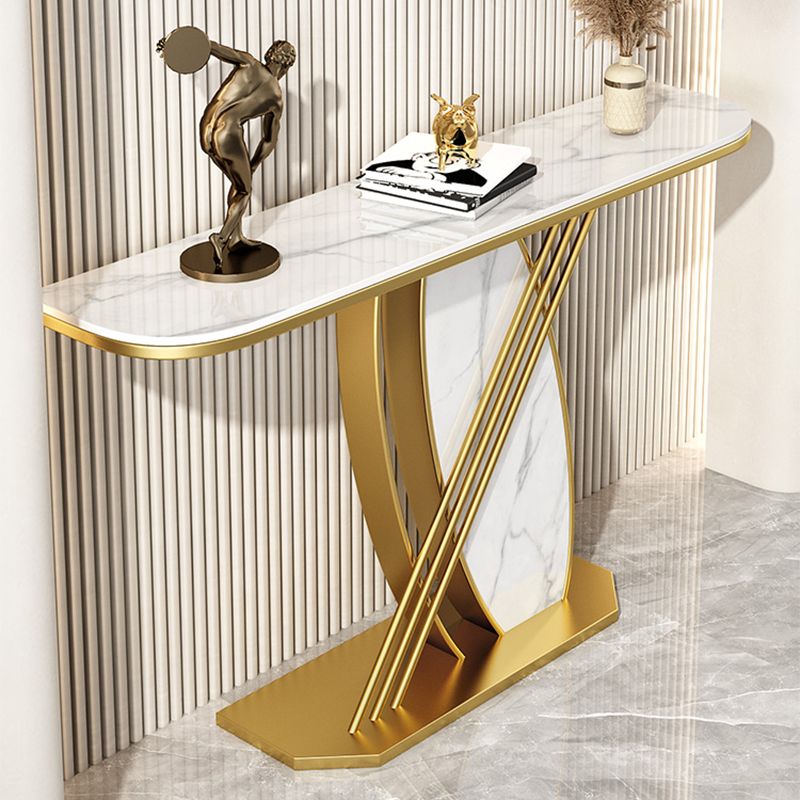 Glam Gold Scratch Resistant Half Moon Slate Pedestal Console