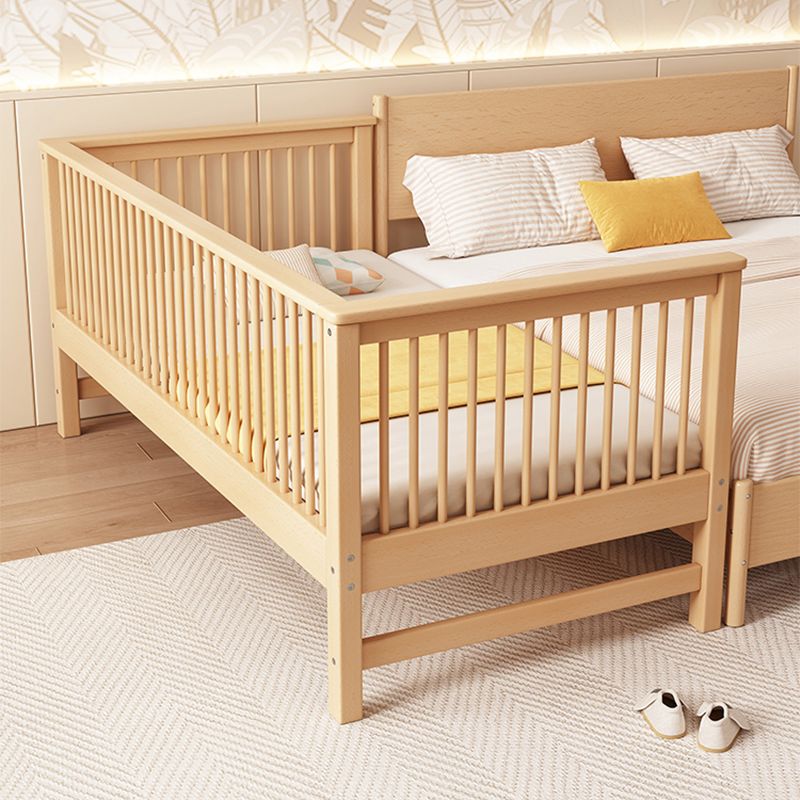 Solid Wood Kids Bed Beech Farmhouse Kids Bed with Guardrail in Natural