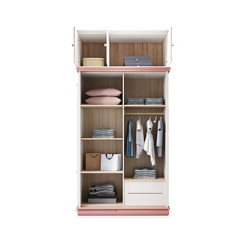 Contemporary Wooden Wardrobe Cloth Rod Included Kids Closet with Sliding Door