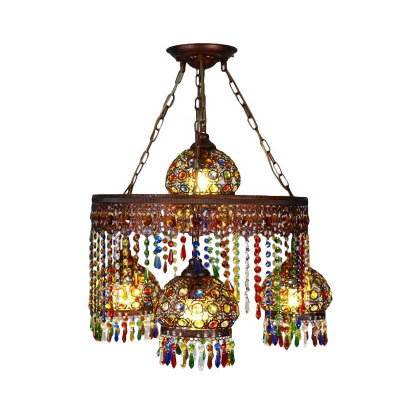 Bohemian Wagon Wheel Pendant Chandelier 4/7 Bulbs Metal Down Lighting in Brass for Restaurant