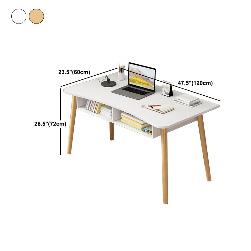 Modern White and Brown Office Desk Parsons Wooden Curved Writing Desk for Bedroom