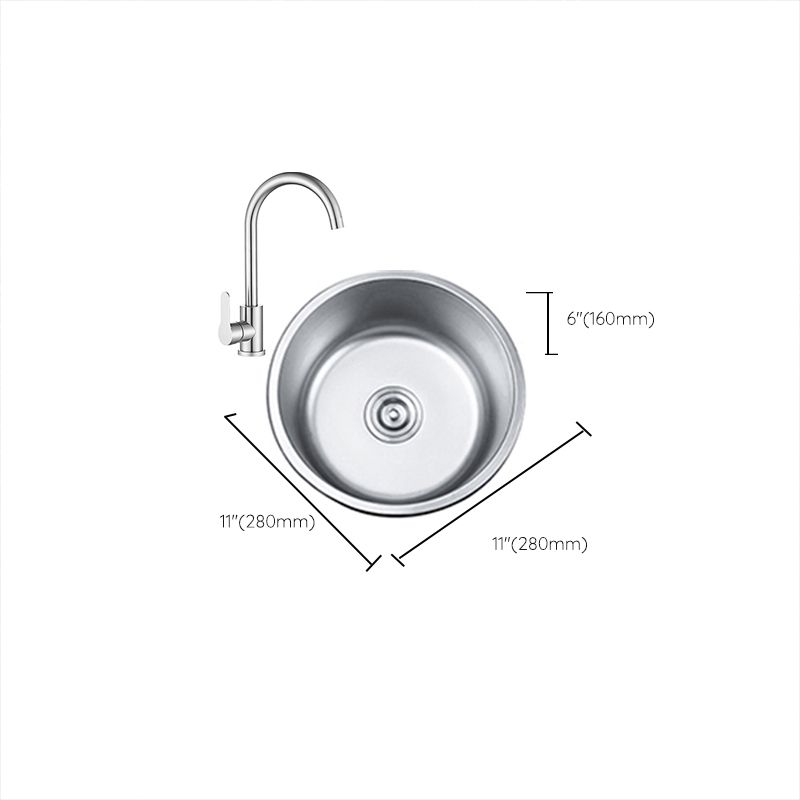 Round Single Bowl Kitchen Sink Stainless Steel Sink with Drain Strainer Kit