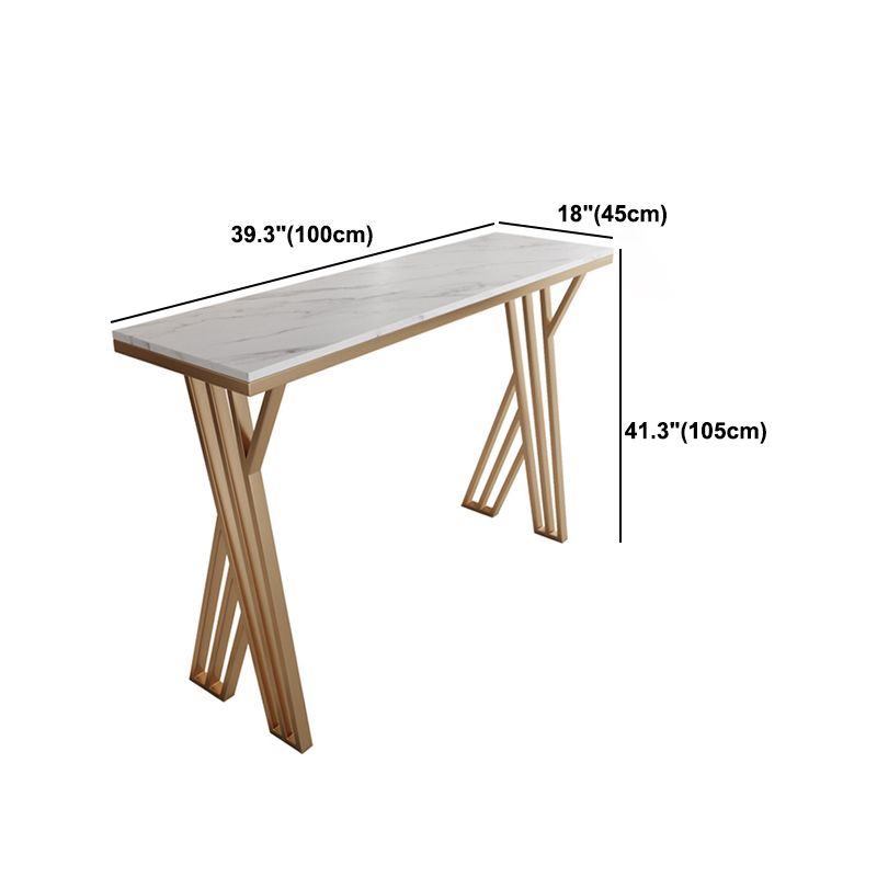 Glam Marble Bistro Table with Rectangle Table Top Gold Double Pedestal Table - 41.3" H