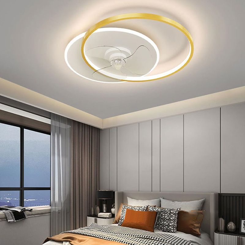 LED Contemporary Fan Light Geometric Iron and Acrylic Ceiling Fan Fixture in Gold