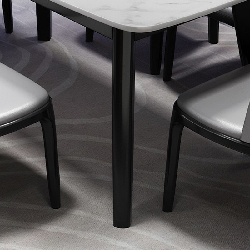 Gambe nere rettangolari in stile scandinavo tavolo da pranzo in ardesia bianca con base