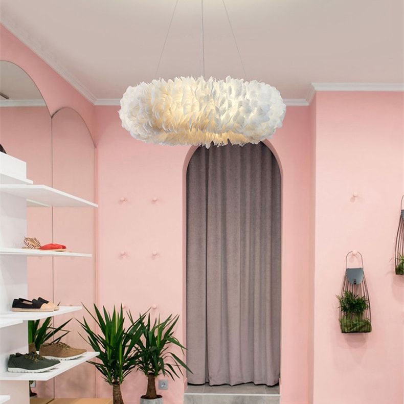 Art Deco Feather Pendse Lighting Modern Nordic Creative Round Hanging Techo Luz para dormitorio