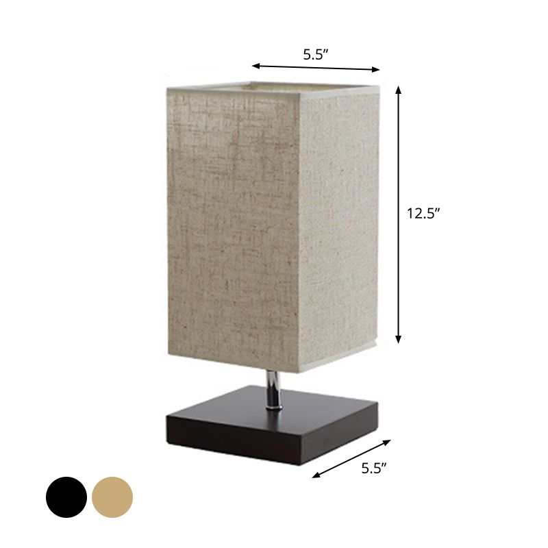 Round/Square Fabric Nightstand Light Nordic 1 Bulb Flaxen Table Lamp with Black/Wood Base for Bedroom