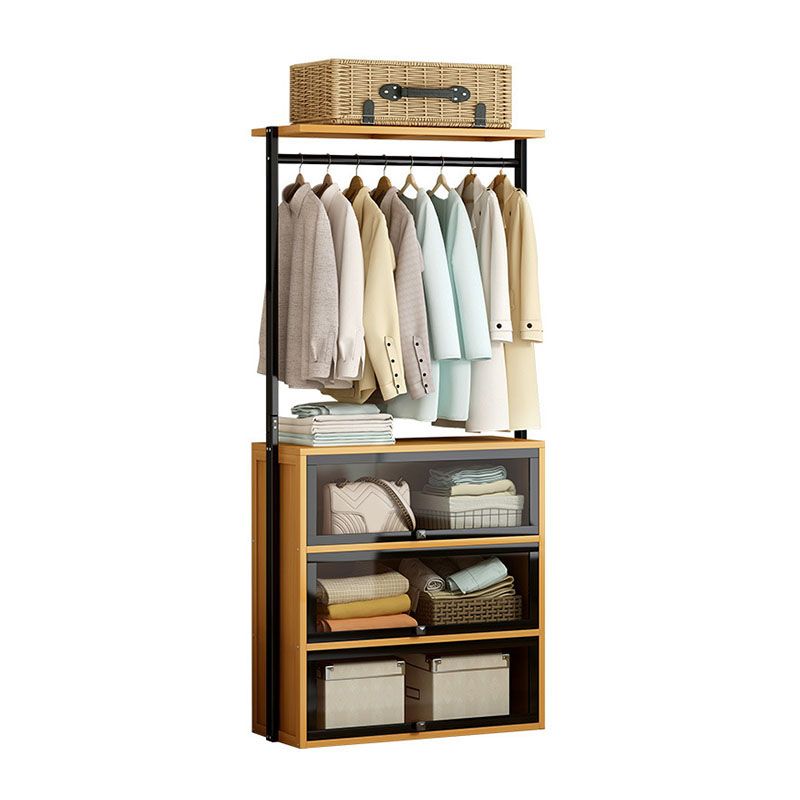 Modern Coat Rack Solid Wood Free Standing Clothes Hanger with Storage Shelve