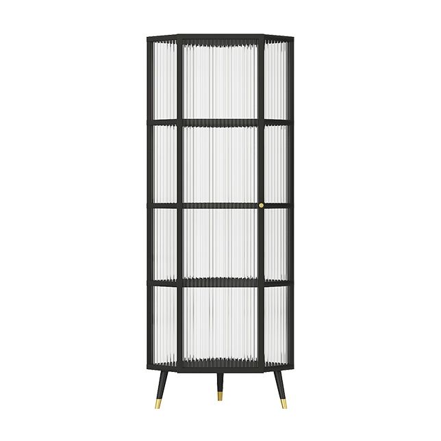 Industrial Curio Cabinet Metal Glass Doors Display Cabinet with Legs for Living Room