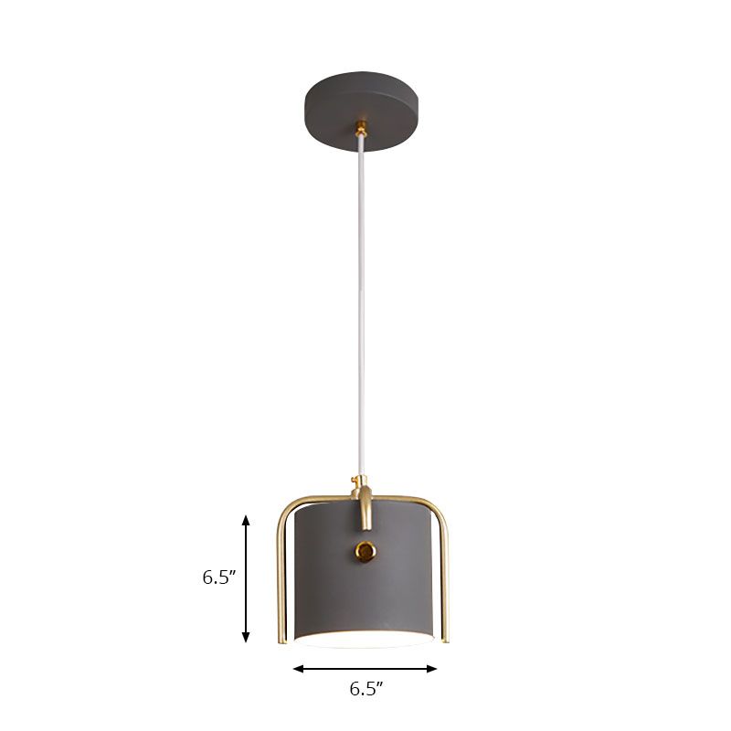 Macaron Stylish 1 Light Hanging Light with Metallic Shade Gray/White Barrel Suspension Lamp for Dining Room