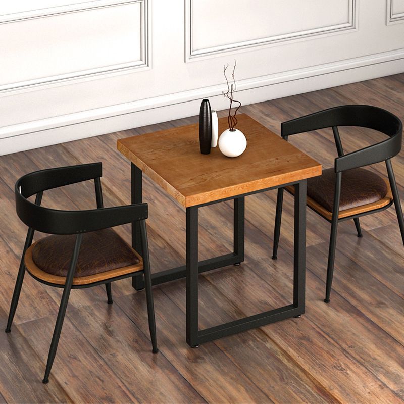 Industrial Square Dining Table Pine Solid Wood Table with Black Double Pedestal