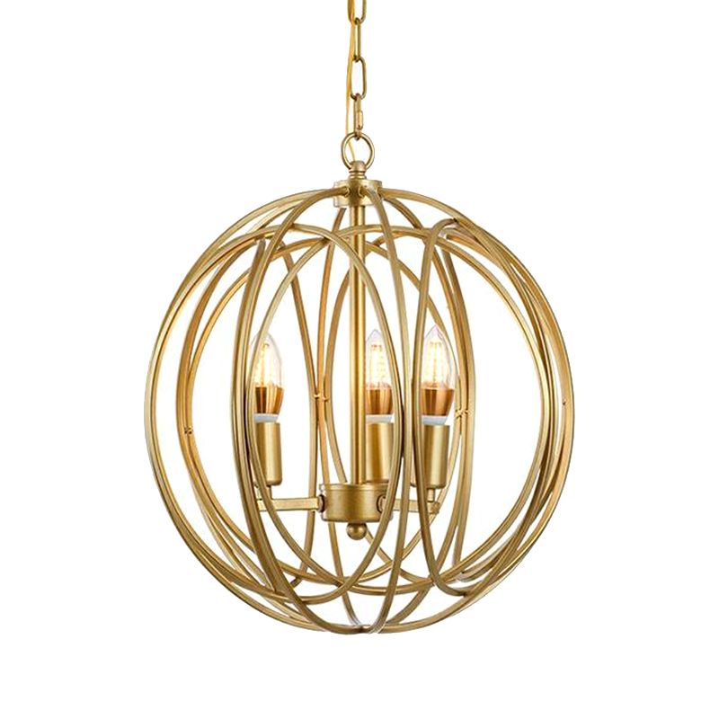 Antique Style Globe Chandelier Metal Suspension Light Fixture in Gold for Hallway