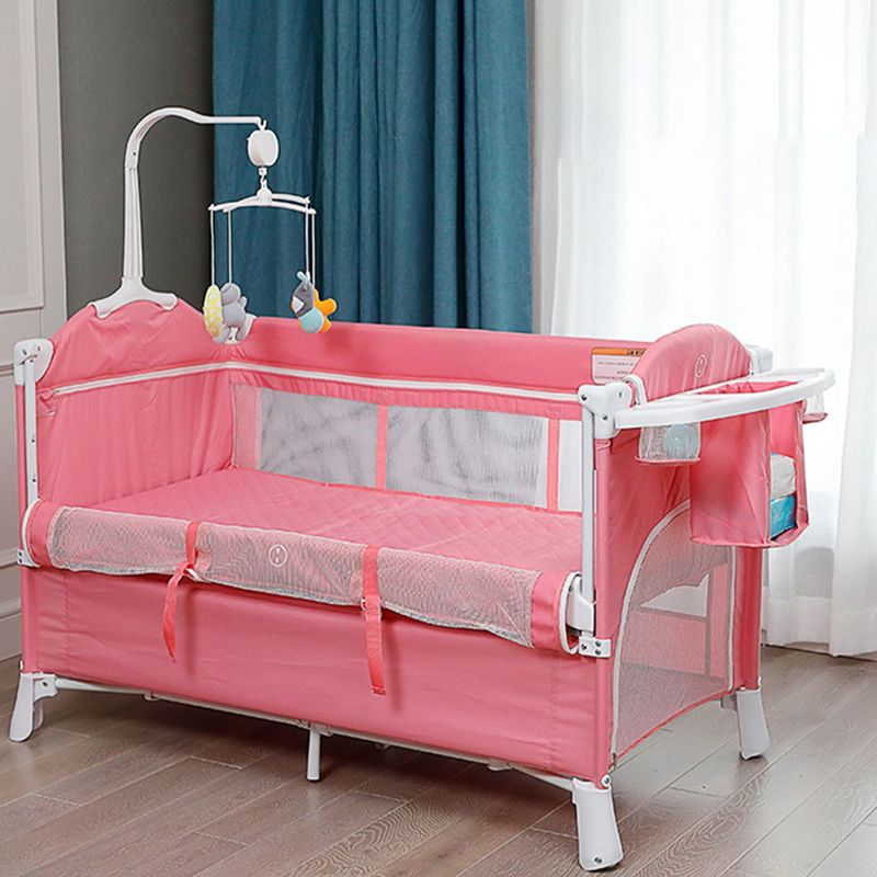 Modern Nursery Crib with Mattress and Casters Arched Crib in Iron