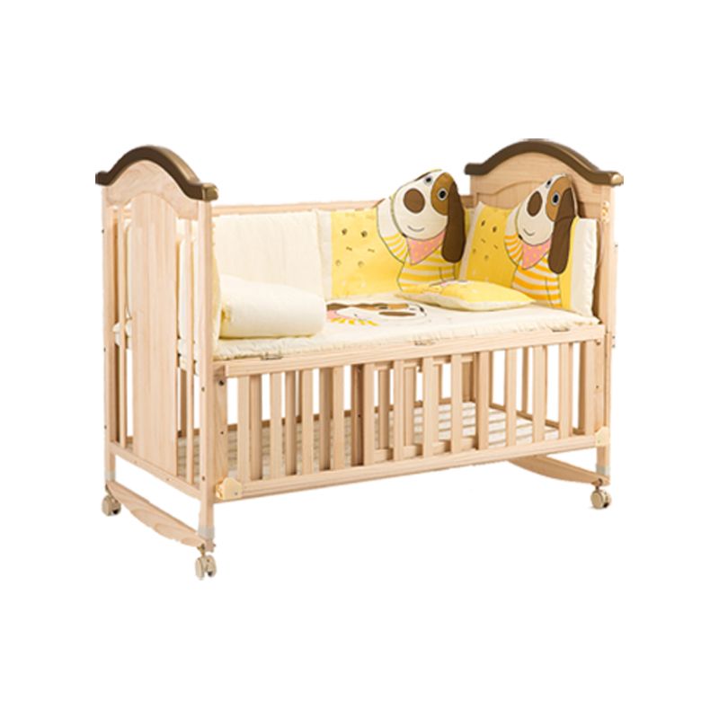 Farmhouse / Country Washed Natural with Guardrail Baby Crib Wood