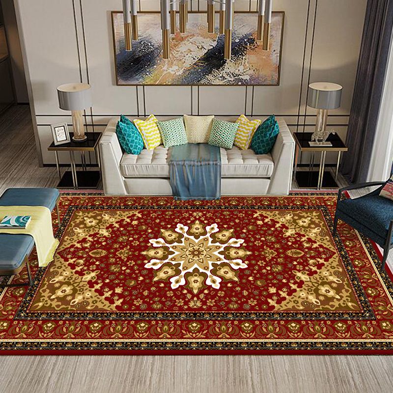 Chinese Living Room Rug Multi Colored Geometric Printed Area Rug Polyster Non-Slip Pet Friendly Indoor Rug