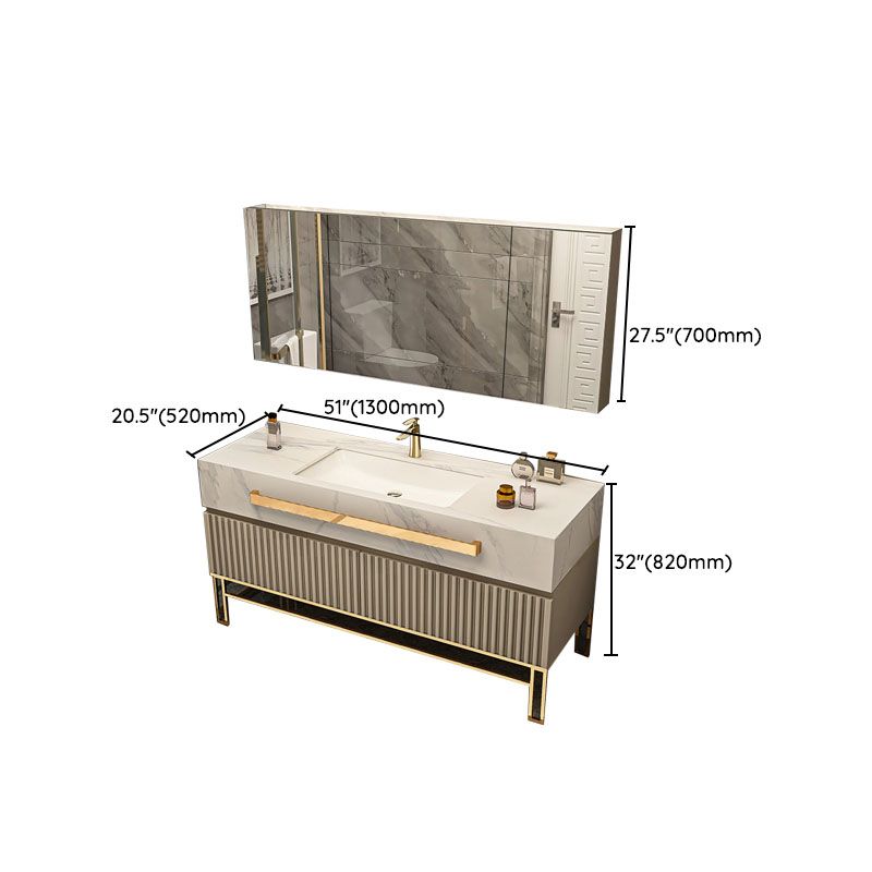 Glam Vanity Set Drawers Single Sink Freestanding Rectangle Bathroom Vanity with Mirror