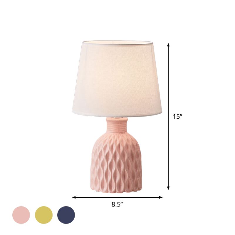 Cone Table Lamp Contemporary Fabric 1 Bulb Pink/Lemon Green/Royal Blue Reading Light with Ceramic Base