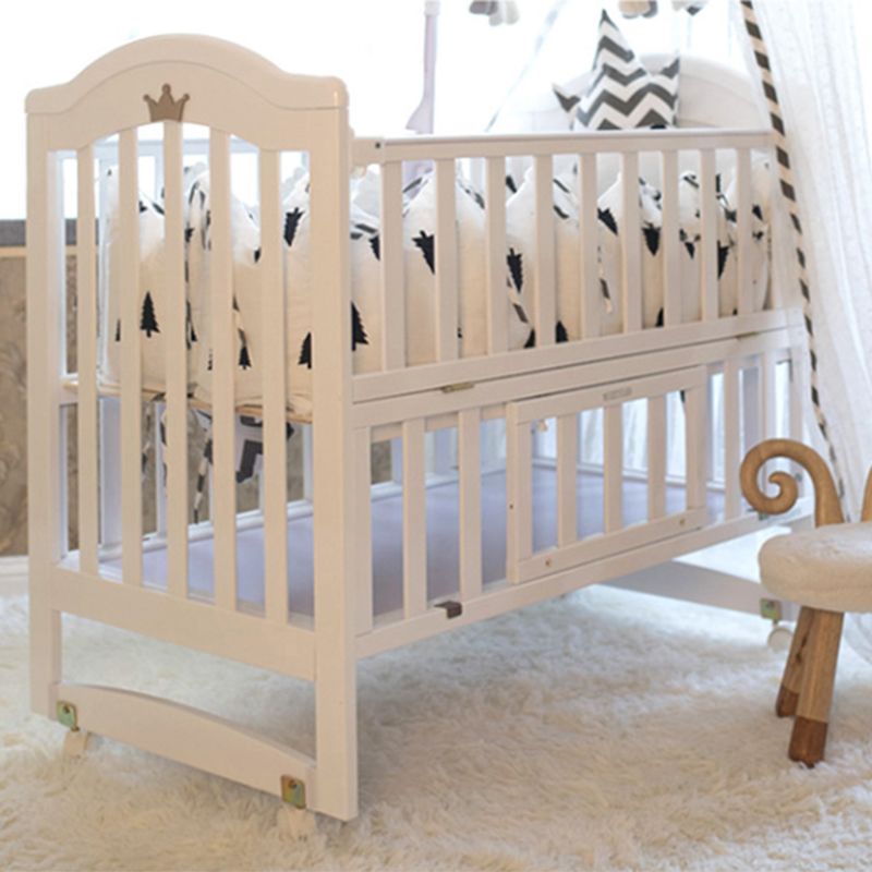 Scandinavian Crib with Storage with Casters/Wheels Wood Nursery Crib