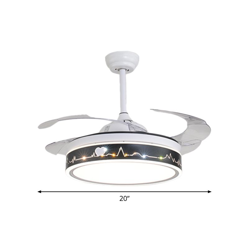 Trommelschaduw 4-blade hangende ventilatorlamp eenvoudige LED witte semi-spoelbevestiging, 20 "breed