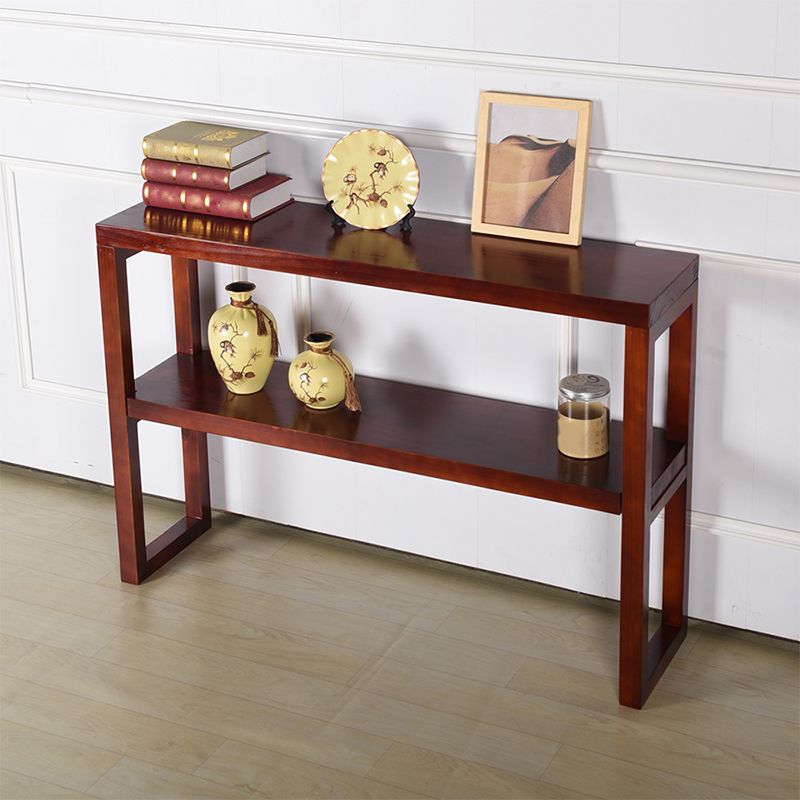 Solid Wood Console Table Wood Frame Accent Table with 1-shelf