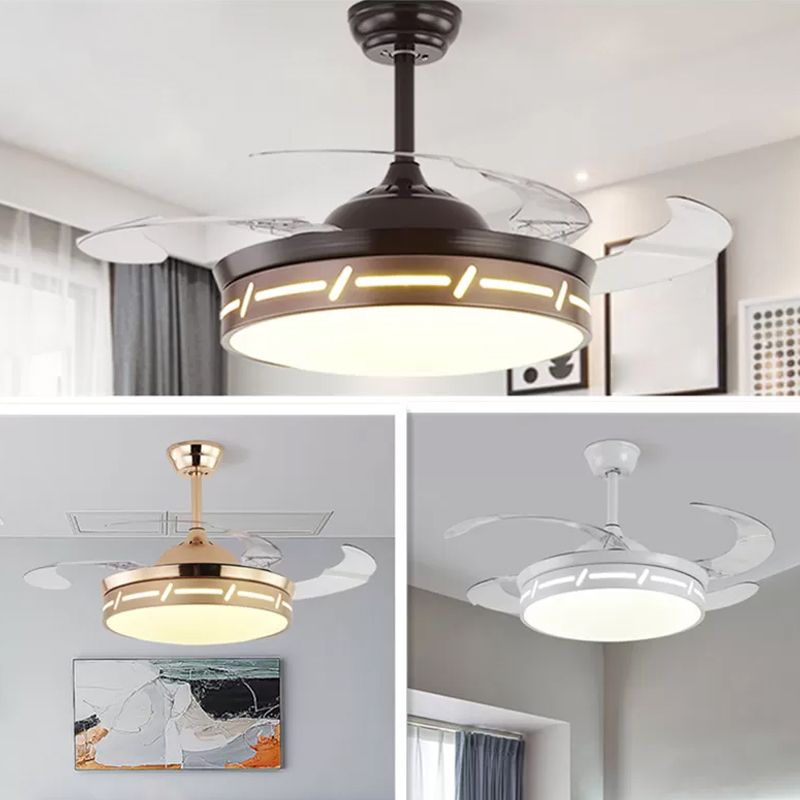 4 Blades LED Bedroom Semi Flush Contemporary 20" Wide Hanging Fan Light Fixture with Circle Acrylic Shade