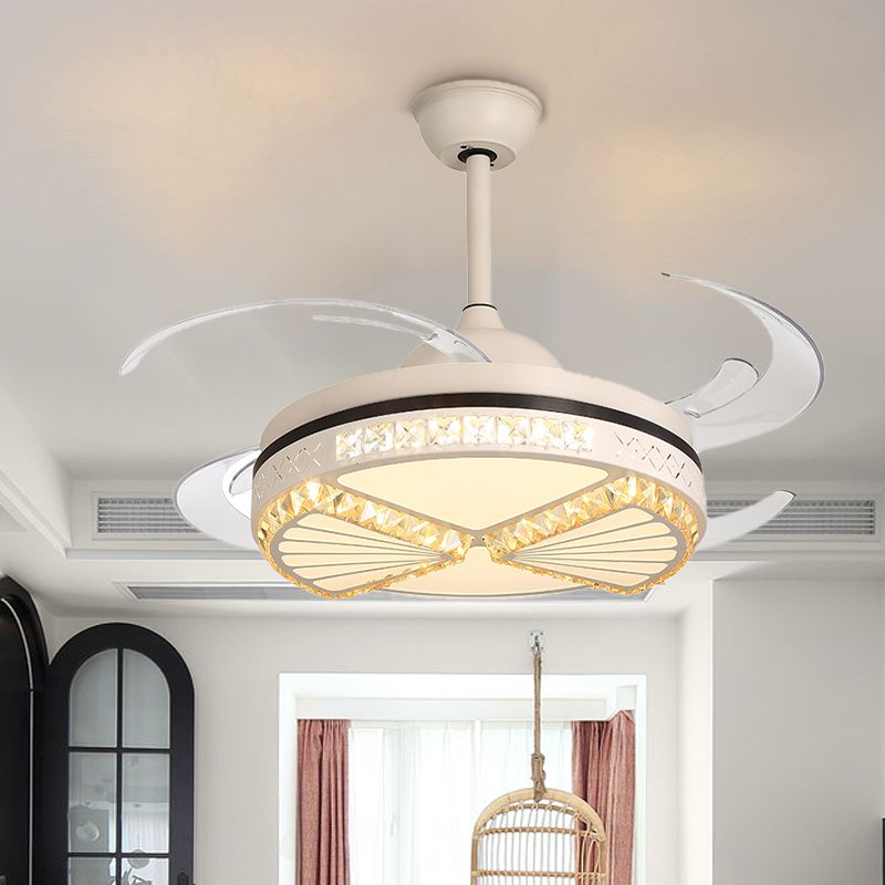 Apricot Cutout Semi Flush Fan Light Modern Reversible 8 Blade Beveled Crystal LED Indoor Lighting