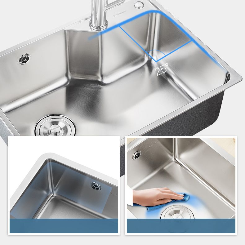 Stainless Steel 1 Holes Sink Contemporary Kitchen Sink with Basket Strainer