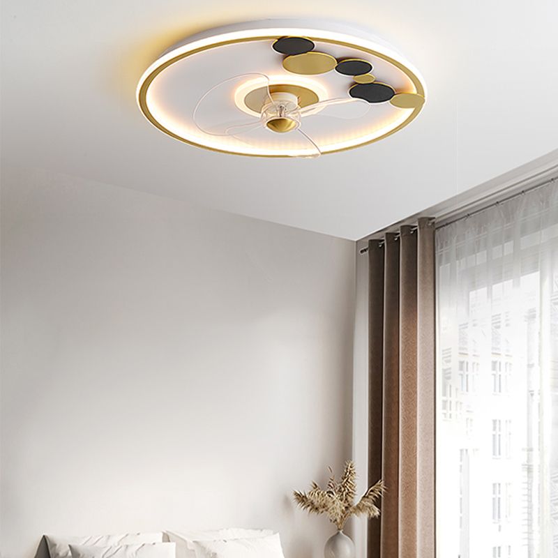 Contemporary Round Ceiling Fan Light Metal 2 Light LED Ceiling Fan for Kids' Room