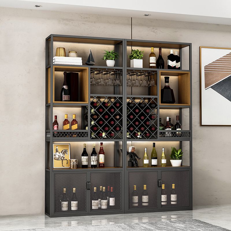 Metal Freestanding Wine Bottle & Glass Rack Industrial Wine Rack with Shelf