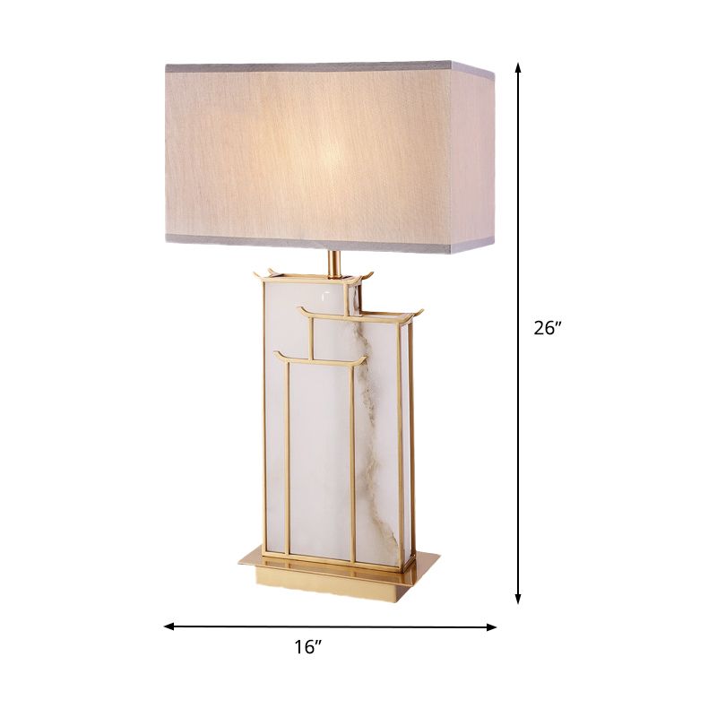 Modern Rectangle Table Light Fabric 1 Bulb Task Lighting in White with Marble Base