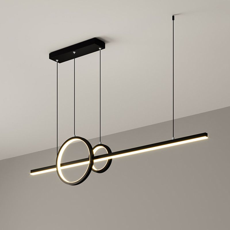 Lampe linéaire et ring île de la lampe à suspension à LED noire minimaliste pour salle à manger