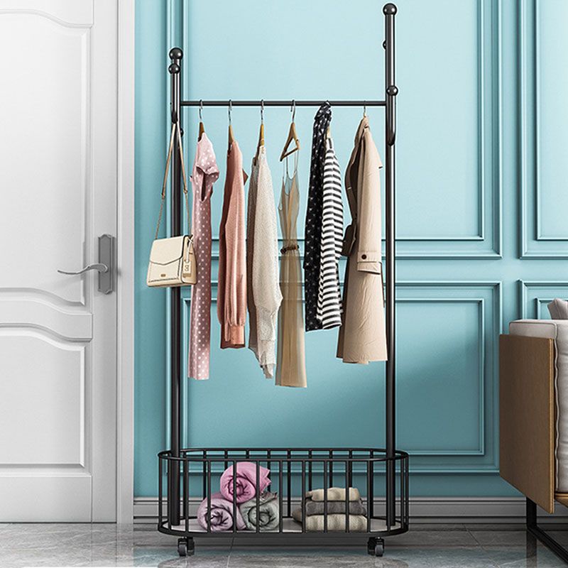 Glam Coat Rack Free Standing One Storage Shelve Metal Hall Stand with Wheels